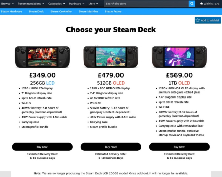 Valve прекратила производство Steam Deck с LCD-экраном