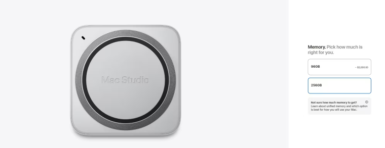 Apple убрала возможность заказать компьютер Mac Studio на чипе M3 Ultra с 512 ГБ оперативной памяти из-за дефицита DRAM